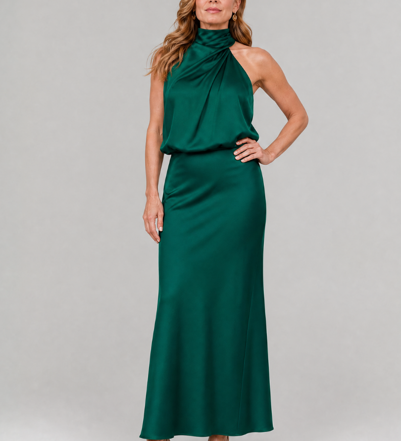 Serena - Halter Neck Satin Maxi Dress