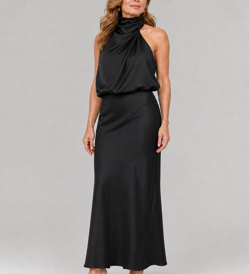 Serena - Halter Neck Satin Maxi Dress