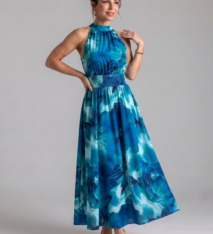 Aoibhe - Tropical Print Halter Maxi Dress