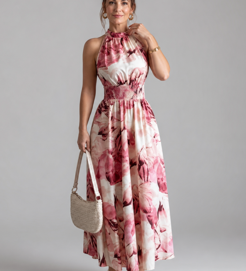 Aoibhe - Tropical Print Halter Maxi Dress