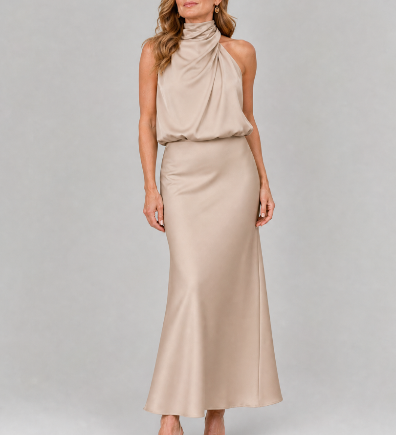 Serena - Halter Neck Satin Maxi Dress