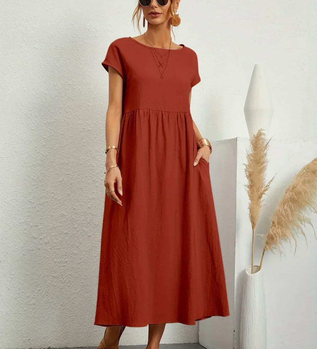 Fiona | Cotton-Silk Midi Dress