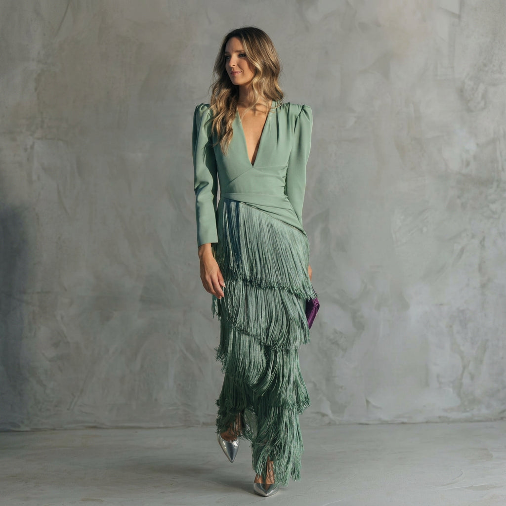 Muireann - V-Neck Fringe Dress